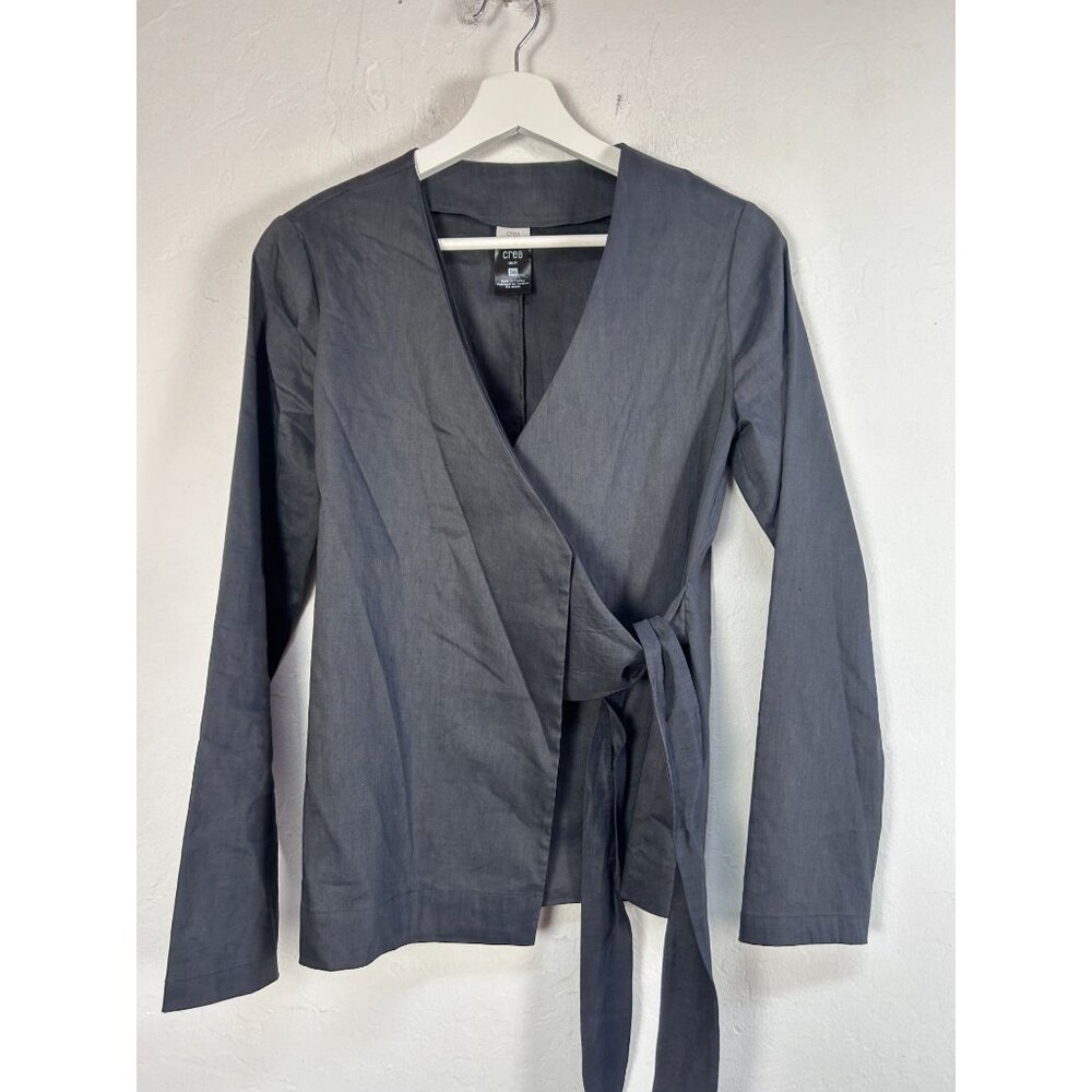 Crea Concept Womens Linen Blend Long Sleeve Wrap Style Top Size 36 Gray Stretch